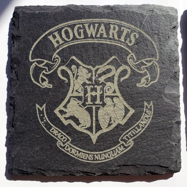 School Chest Engraved HP Gray Slate Coaster