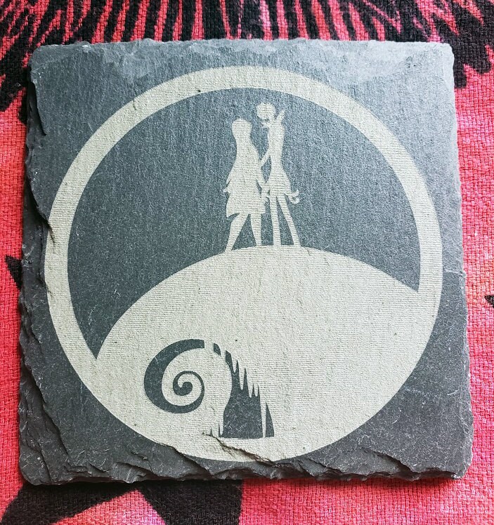 Engraved Nightmare Before Christmas Gray Slate Coaster, Engraved Stone Drink Coasters, NBC Inspired Coasters, Jack Skellington, Sally, Zero - Image 5