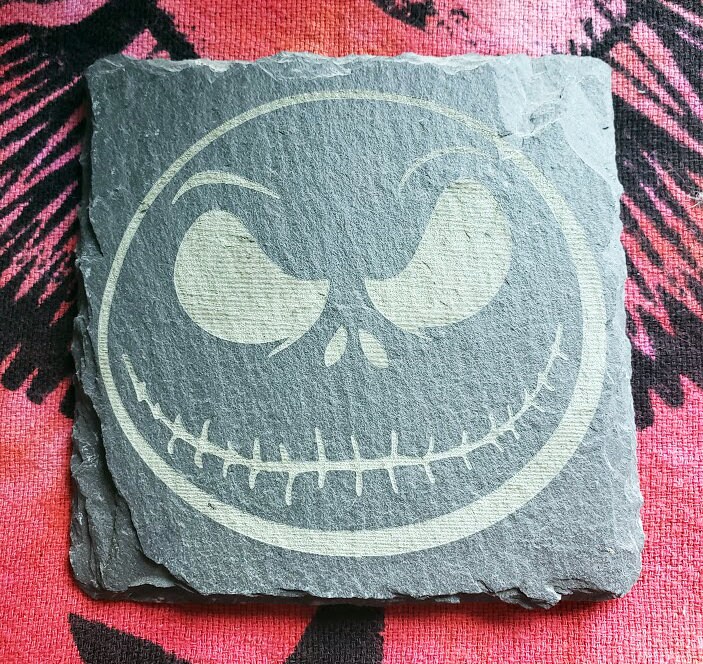 Engraved Nightmare Before Christmas Gray Slate Coaster, Engraved Stone Drink Coasters, NBC Inspired Coasters, Jack Skellington, Sally, Zero - Image 2