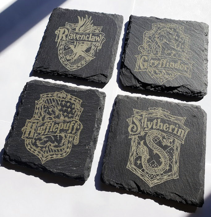 Engraved HP Gray Slate Coaster, Drink Coasters, Engraved Stone Coasters, Harry Potter Inspired Coasters, House Coasters