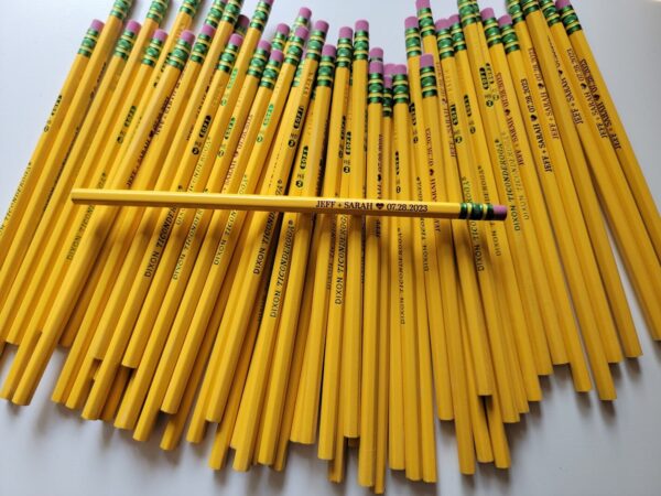 Wedding & Anniversary Personalized Engraved Pencil, Custom Ticonderoga #2, Teacher Wedding Favor, Marriage Date Gift, Husband Wife Pencils - Image 2