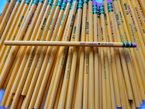 Wedding & Anniversary Personalized Engraved Pencil, Custom Ticonderoga #2, Teacher Wedding Favor, Marriage Date Gift, Husband Wife Pencils